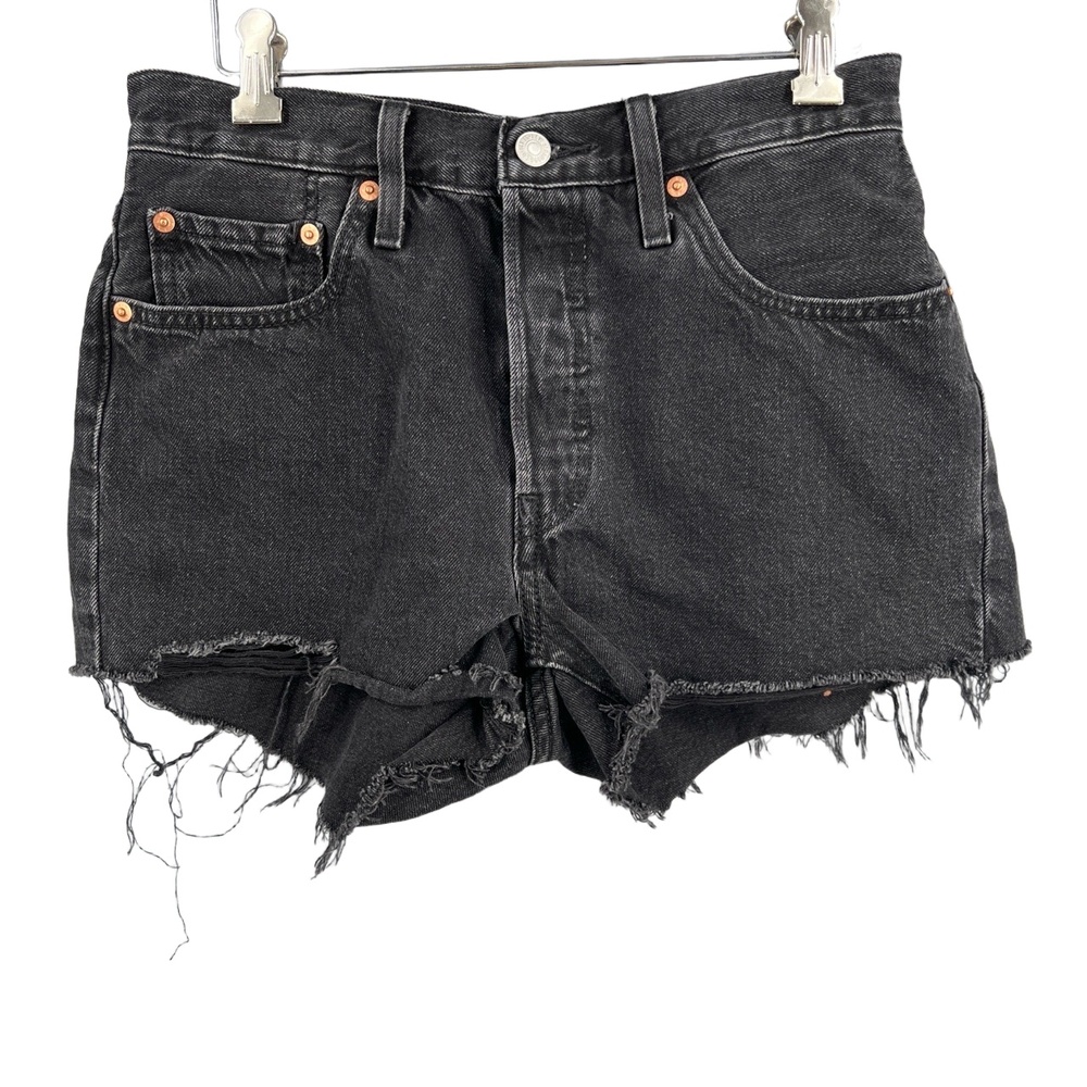 LEVI'S 501 Cut Off Shorts Black High-Rise Frayed Hem Button Fly Women’s Size W27